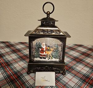 Valerie Parr Hill Decorative Santa w/ Deer Snow Globe Lantern Table Accent